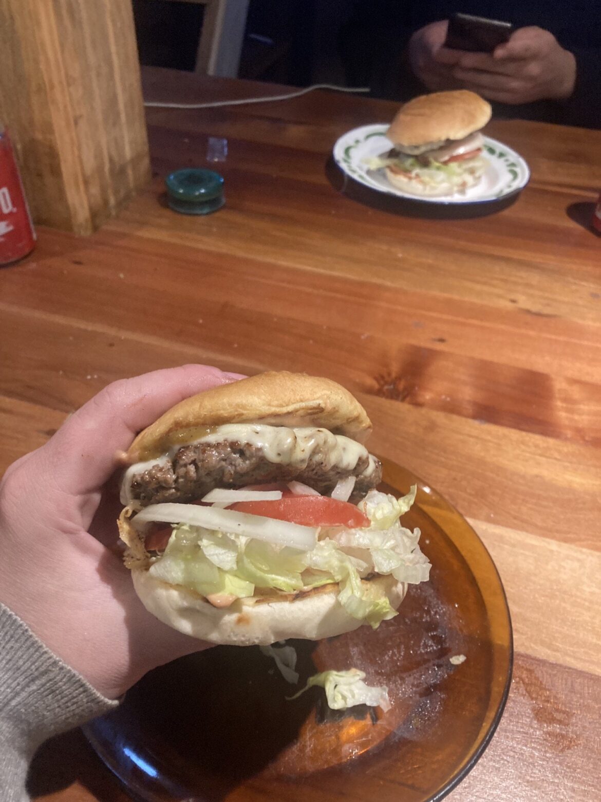Simple cheeseburger with veggies and special sauce