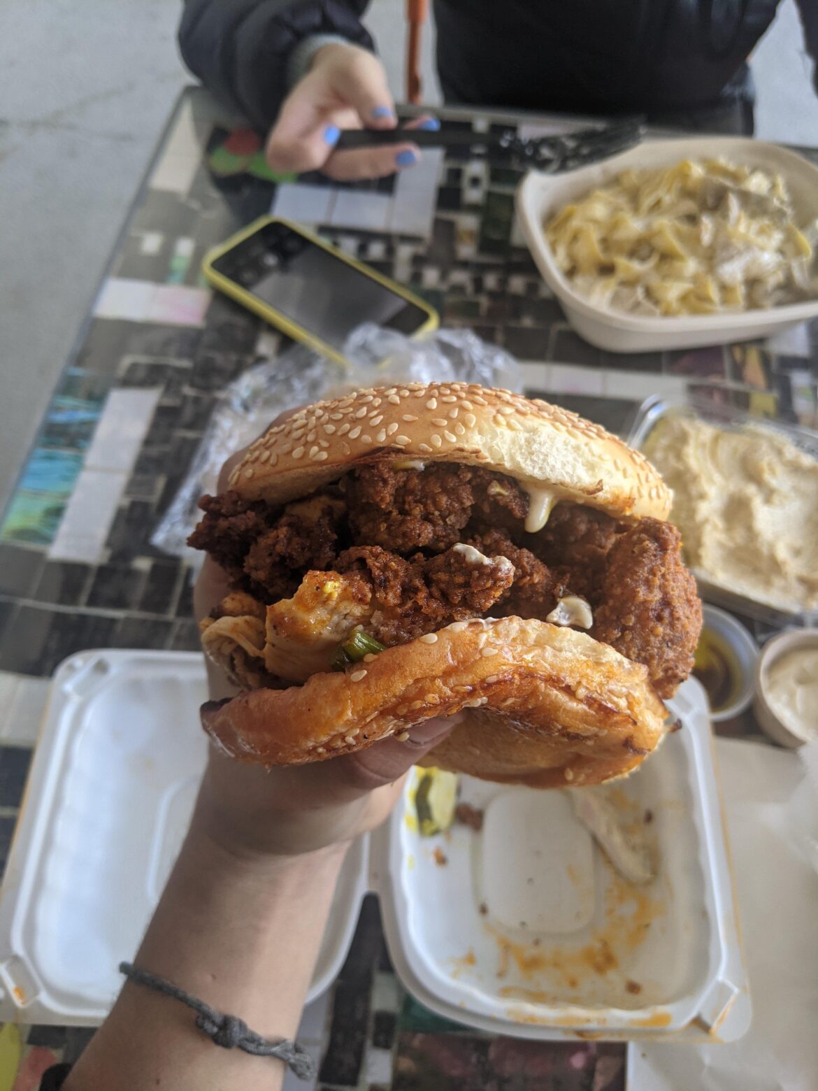 Fried chicken in sichuan chili oil mop at the union market in DC.