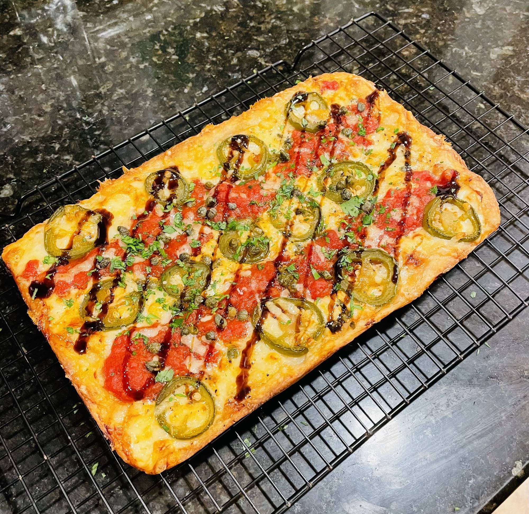 Detroit style jalapeño and capers from this weekend Dining and Cooking