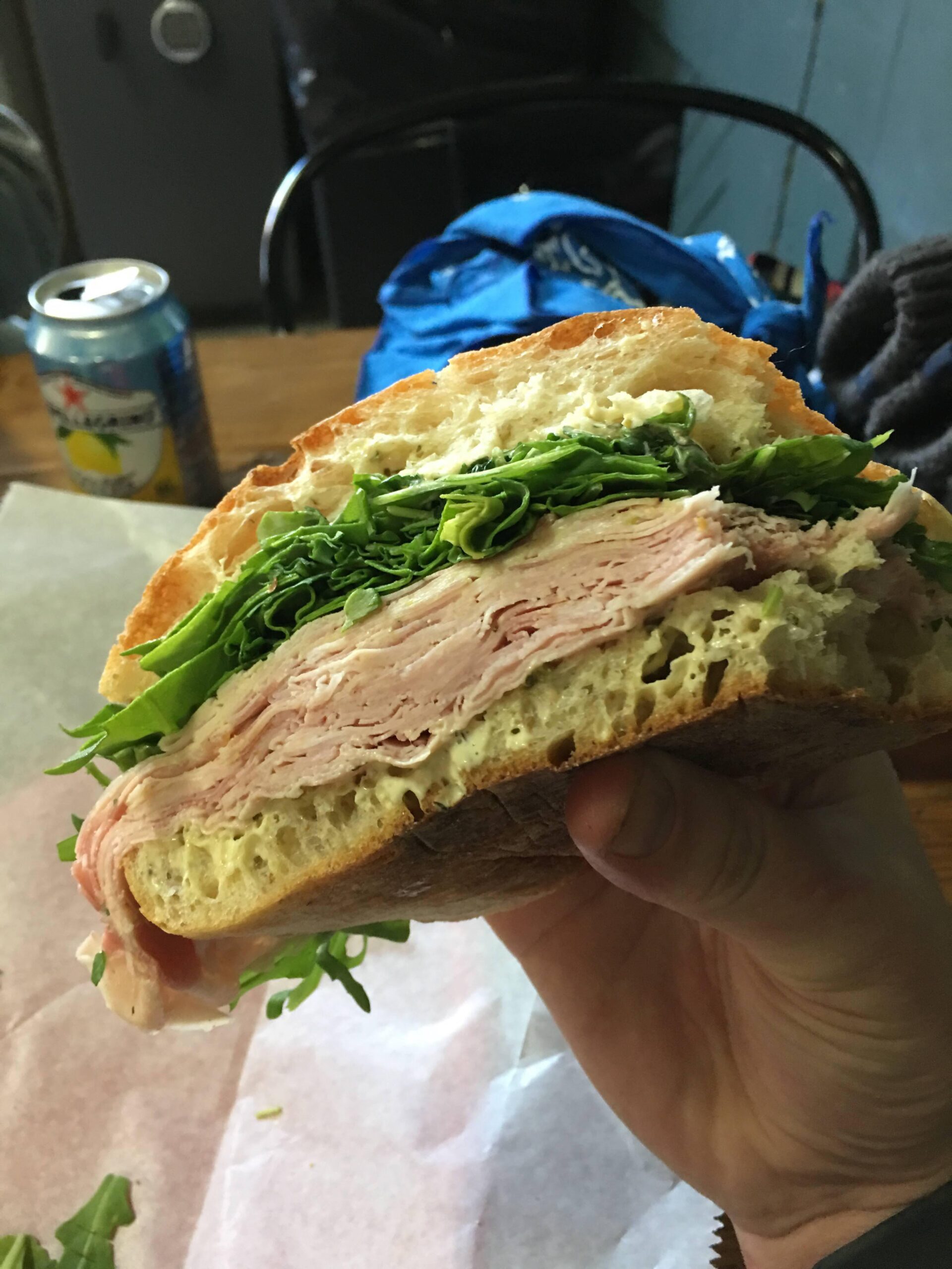 Mortadella sando with arugula Dining and Cooking