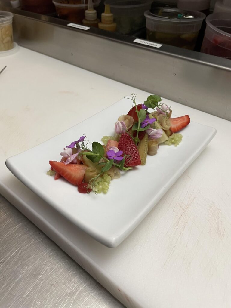 Strawberries, rhubarb, locust