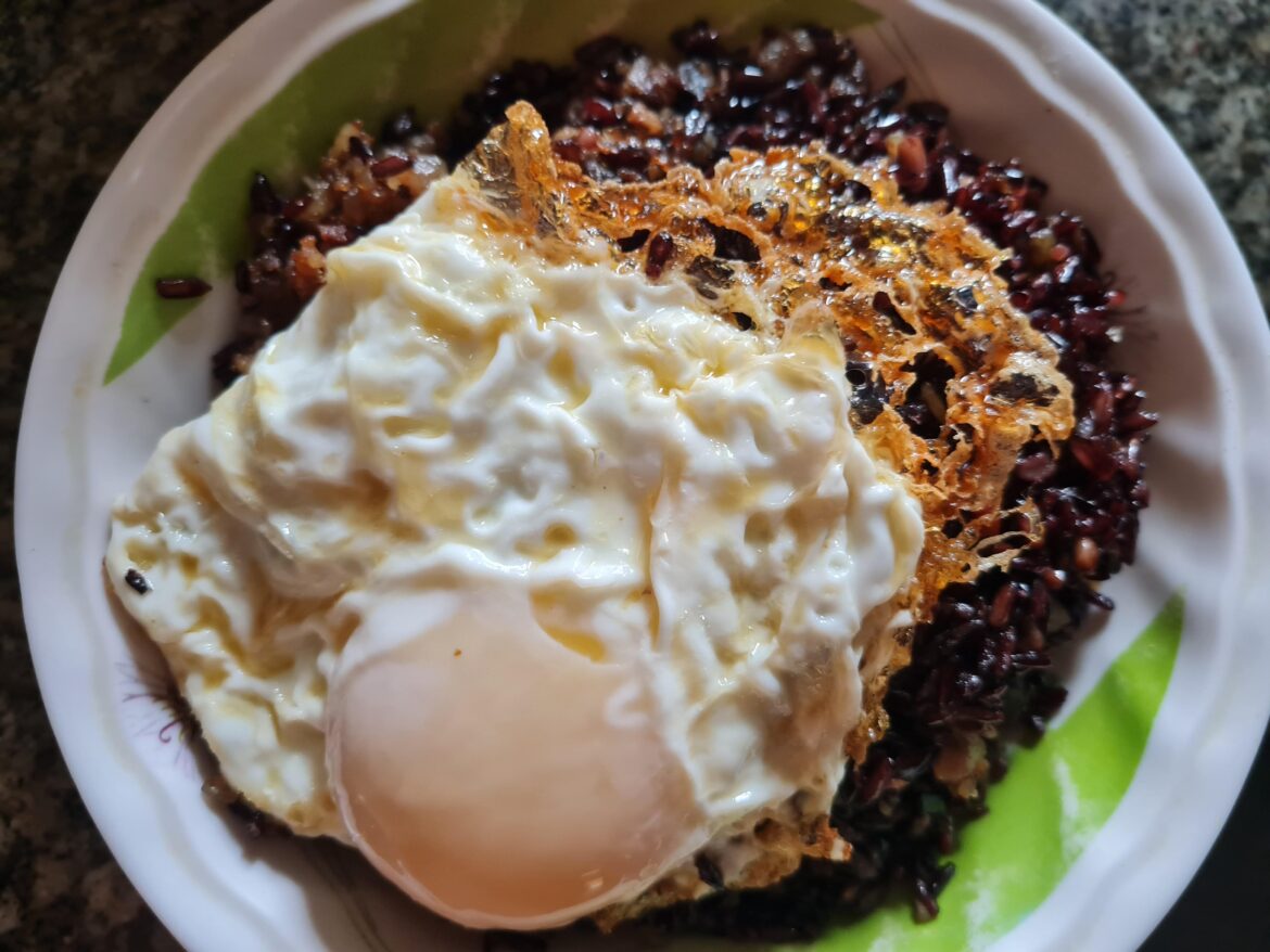 Meat black fried rice with an egg