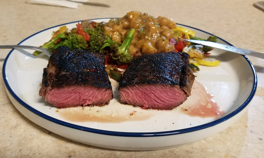 Here's a Denver steak with a homemade espresso coffee and ancho chile