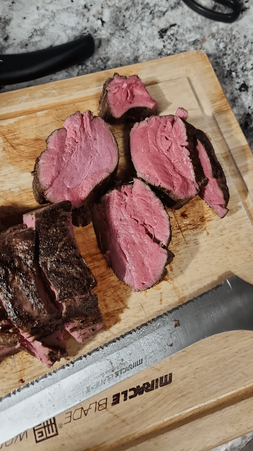 Beef tenderloin, 2.5 lbs, sous vide at 130F for 2.5 hrs. Finished with