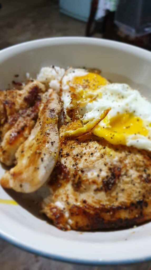 Eggs on pan seared lemmon peppered fillets