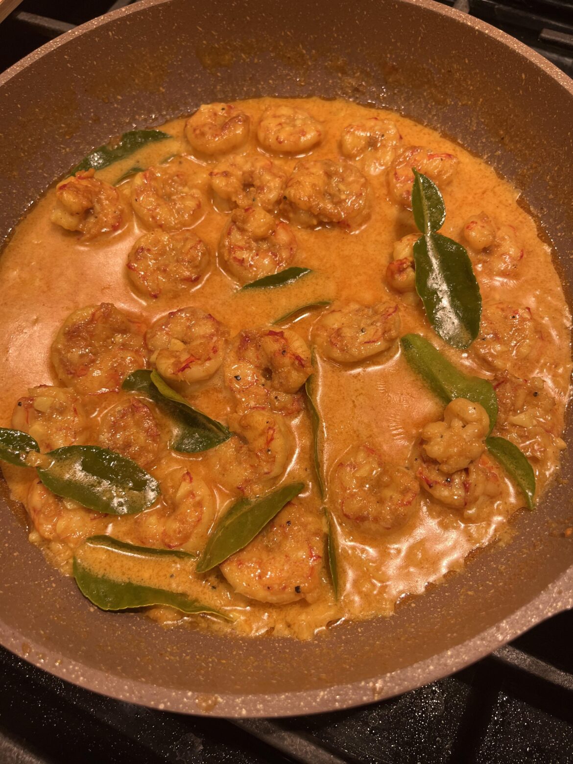 Thai shrimp in a coconut curry Served on bed of rice