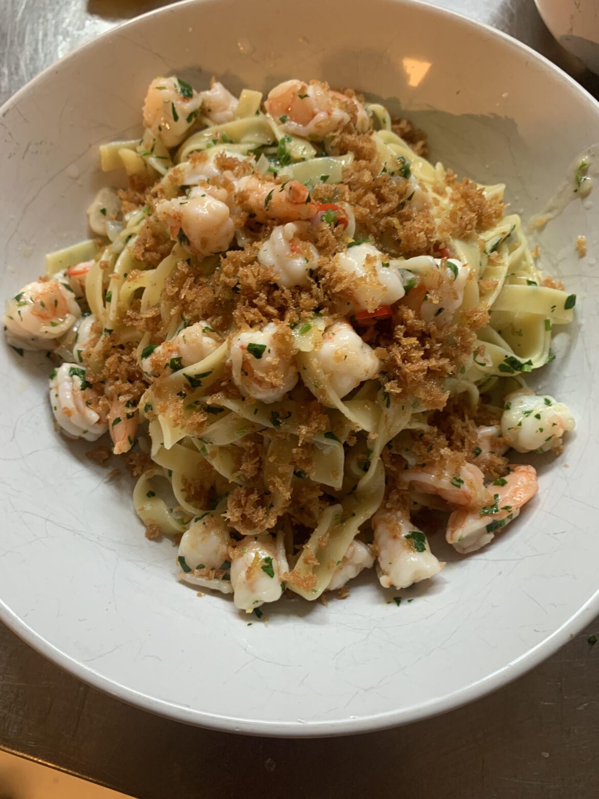 Tagliatelle Scampi with pangrattato