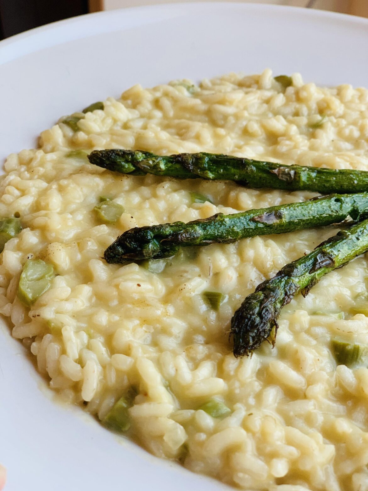 Asparagus risotto with butter braised asparagus