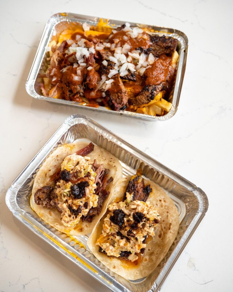 Smoked brisket tacos, taquitos and fries from Up ‘N Smoke by Tacos El Unico in South Gate! 🔥🔥🔥