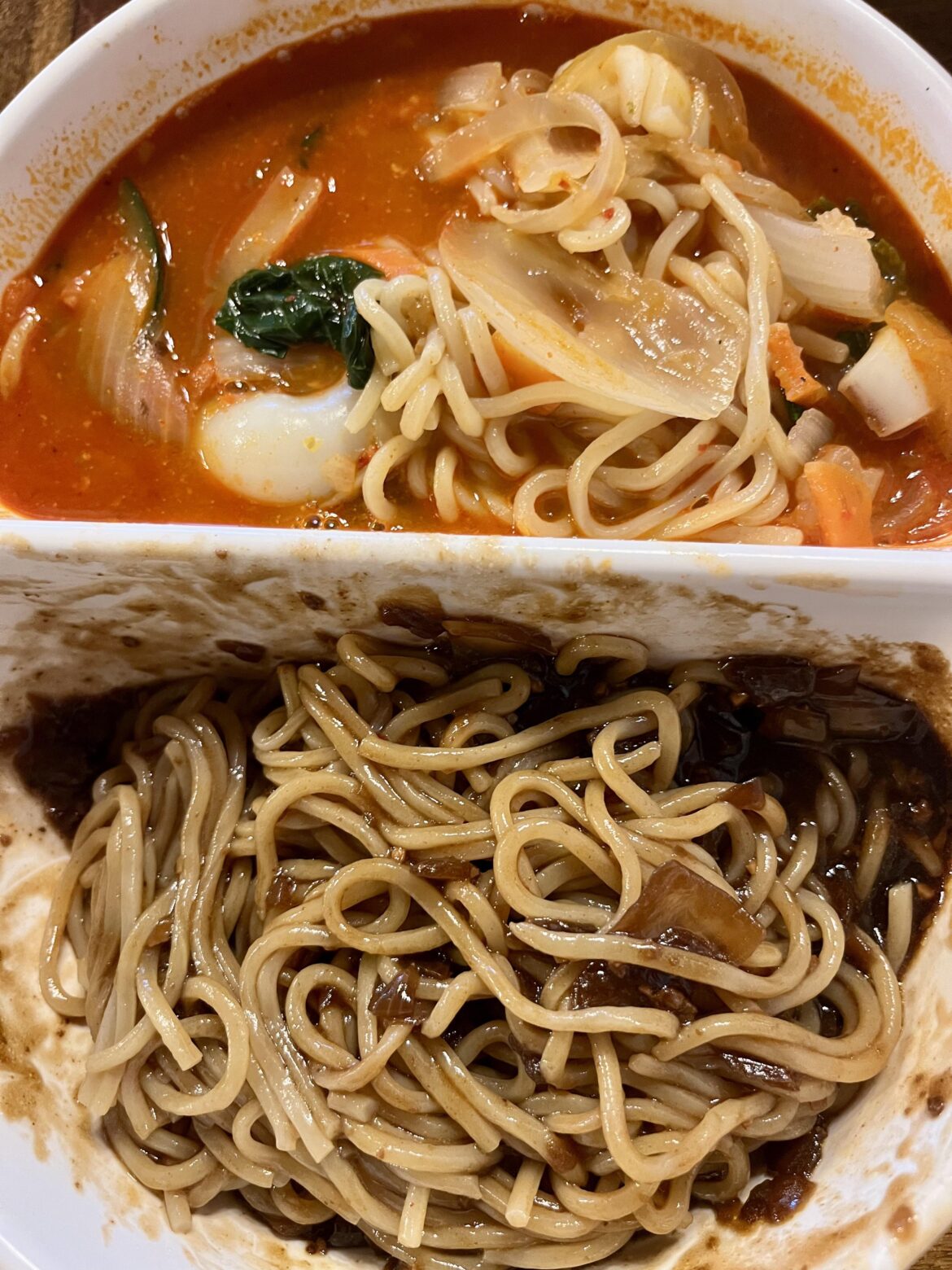 When you can’t decide, get halfsies! Jjangppong (top) and Jjajangmyeon (bottom)