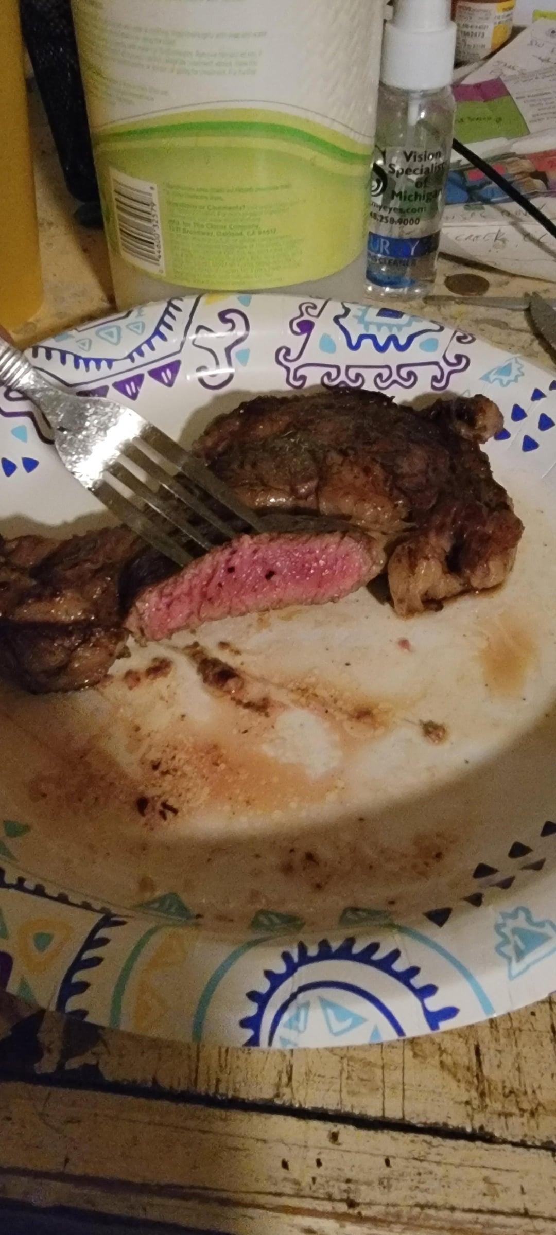 Pan seared organic Angus ribeye fried in bacon grease. Dining and Cooking
