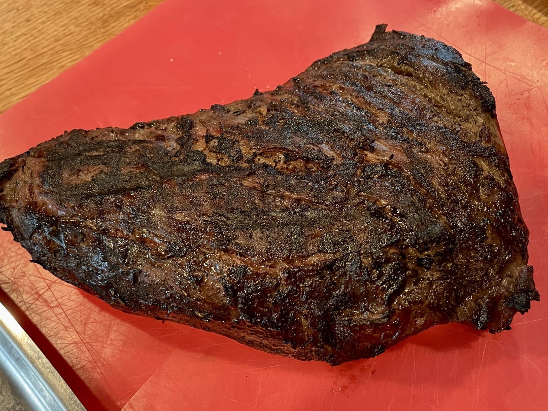 Tritip, dry brined overnight. 131f, 4.5h, seared at 650f on propane