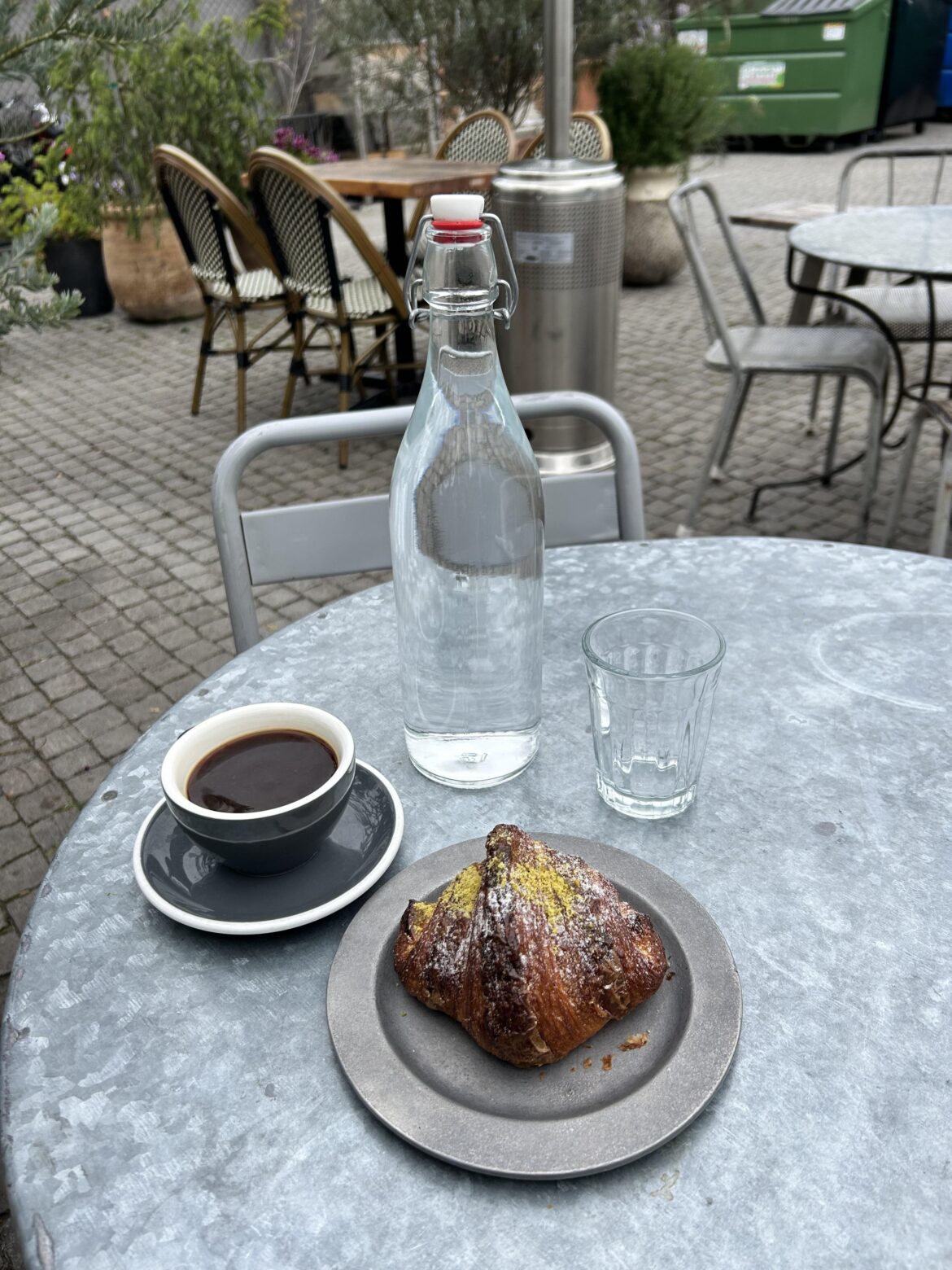 Gjusta. Americano $5. Croissant $6. Total…$14…wh…h…ok. It was really good, though.