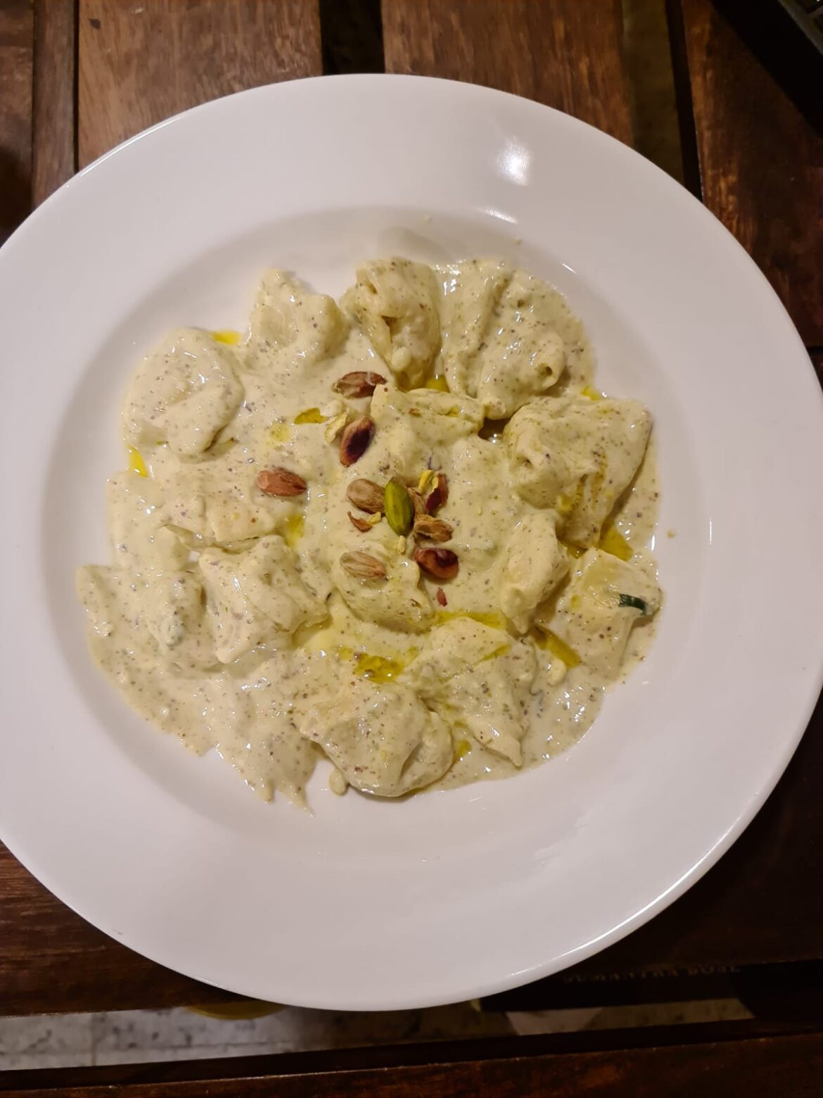 Spinach and Ricotta Tortellini with Pistachio and Yoghurt Sauce