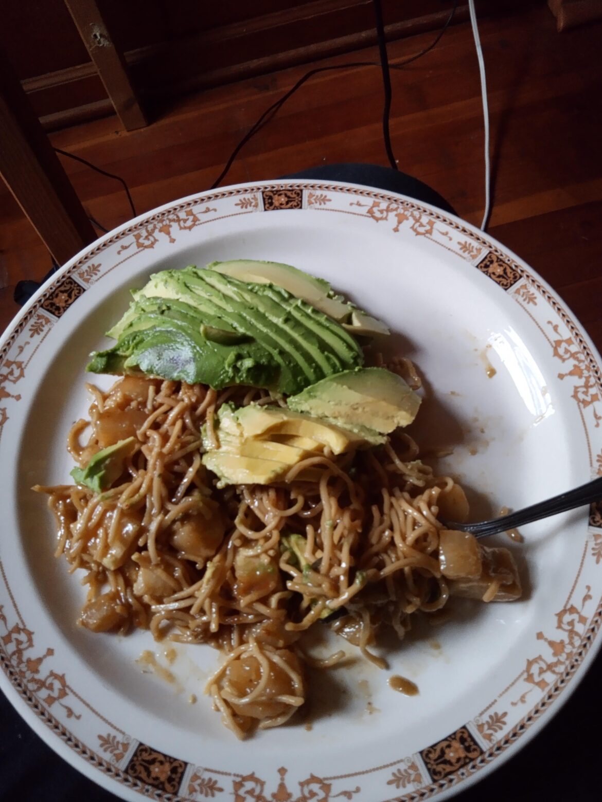 Reheated daikon stir fry with avocado