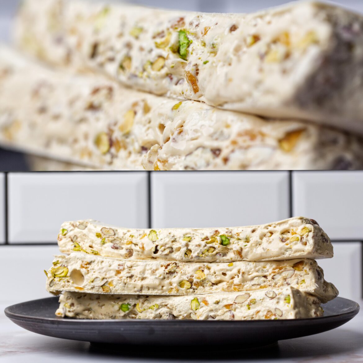 [homemade] French nougat with almonds, pistachios, and candied orange peel.