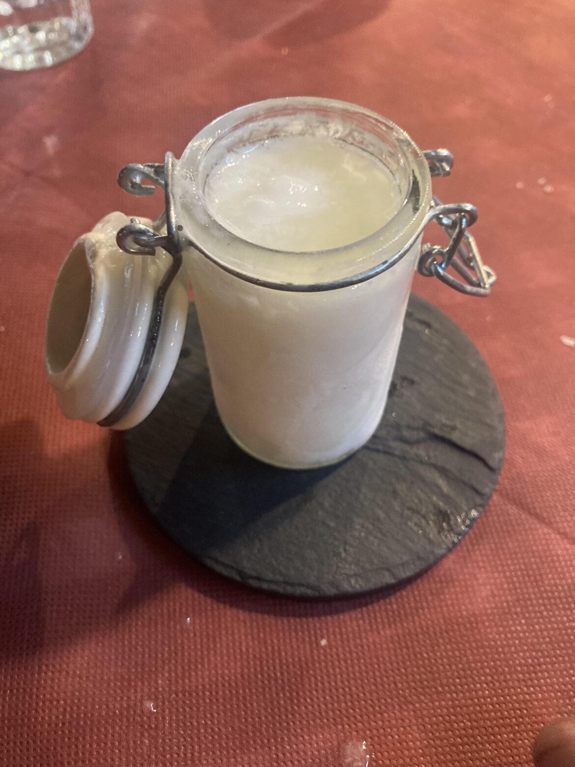 Sorbet in a jar served on a slate