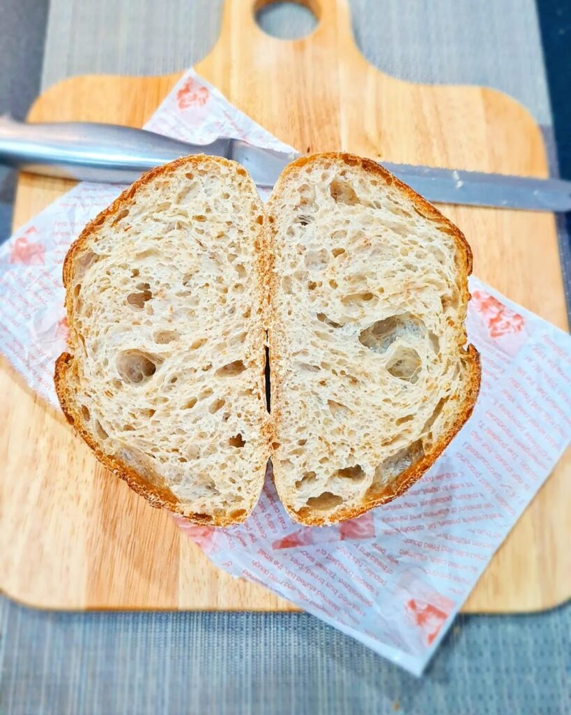 My 1st time making Sourdough bread without Dutch Oven, love the open crumbs, using self cultivated sourdough starter