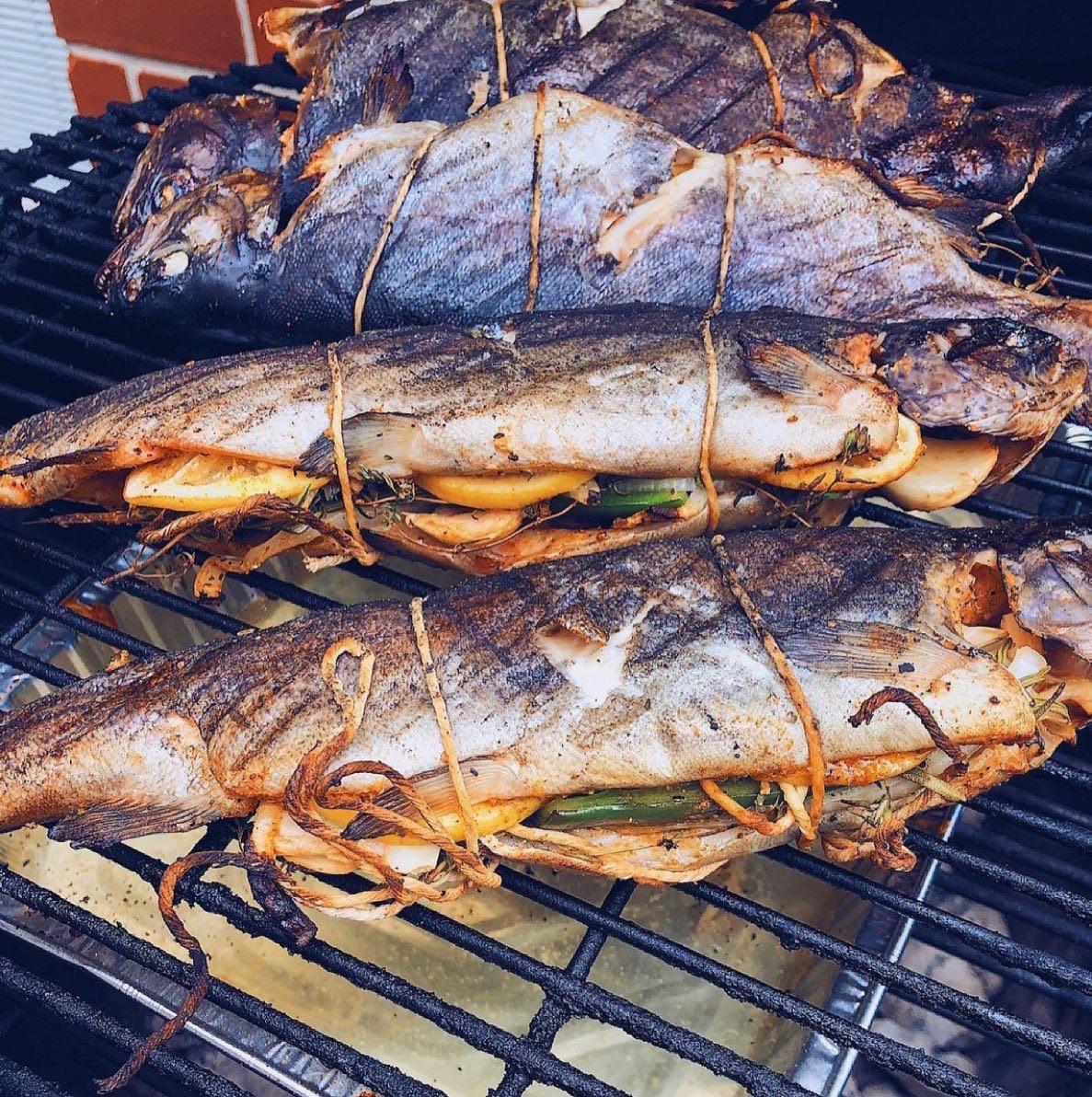 Stuffed trout from a while back. Lemon, garlic, o ions, thyme, rosemary