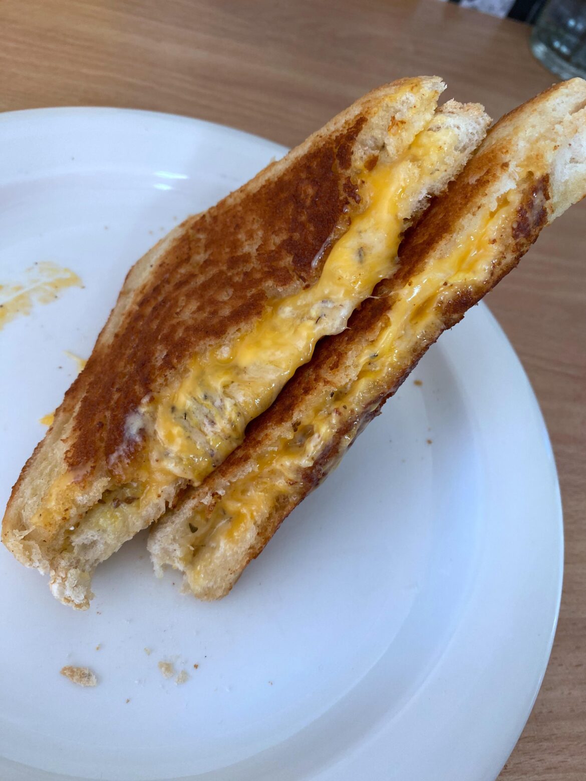 Grilled cheese sandwich with American cheddar and Swedish västerbotten cheese