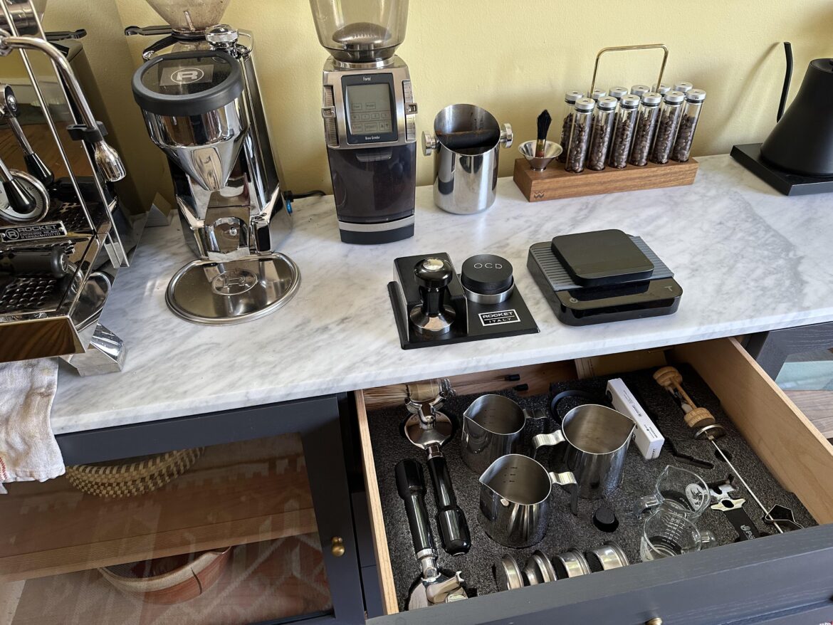 Espresso station drawer organization