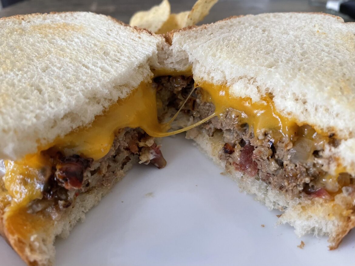 Meatloaf and cheddar sandwich
