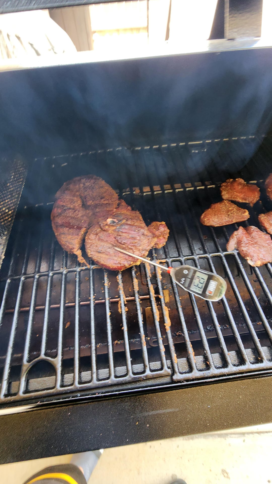 Pitboss 1150 3rd Ed, lil deer roast temp, tenderloin at 200, plus smoke