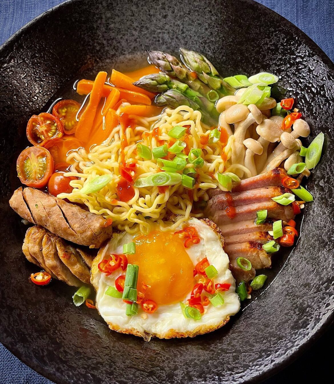 Breakfast Ramen. Ham, sausage and obligatory egg