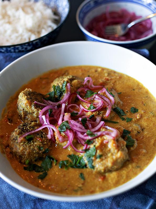 For tonight Tofu Meatball Korma, from the cookbook "Flavour", by