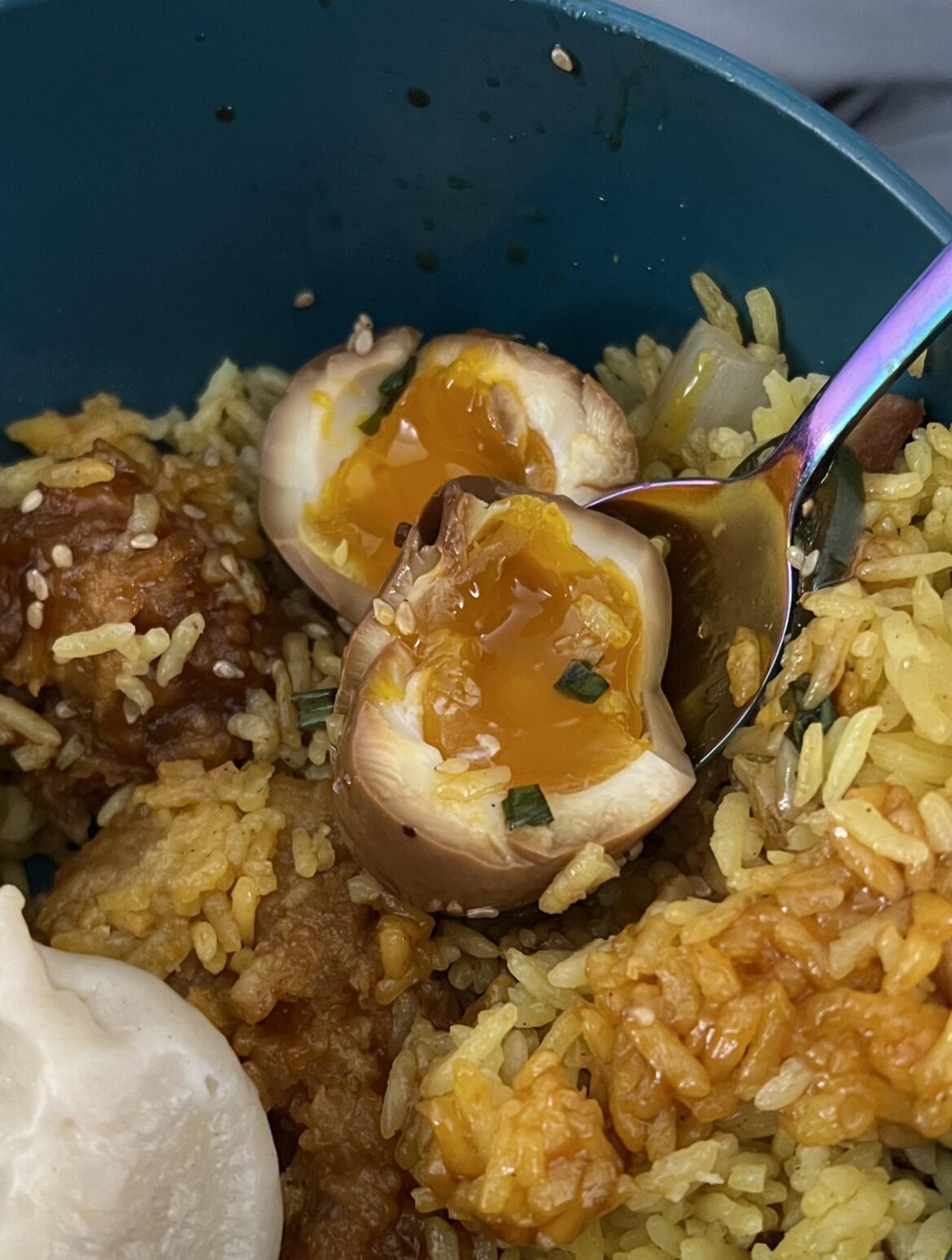 My attempt at homemade Mayak Eggs (Korean Marinated Eggs). The yolk was perfectly creamy!