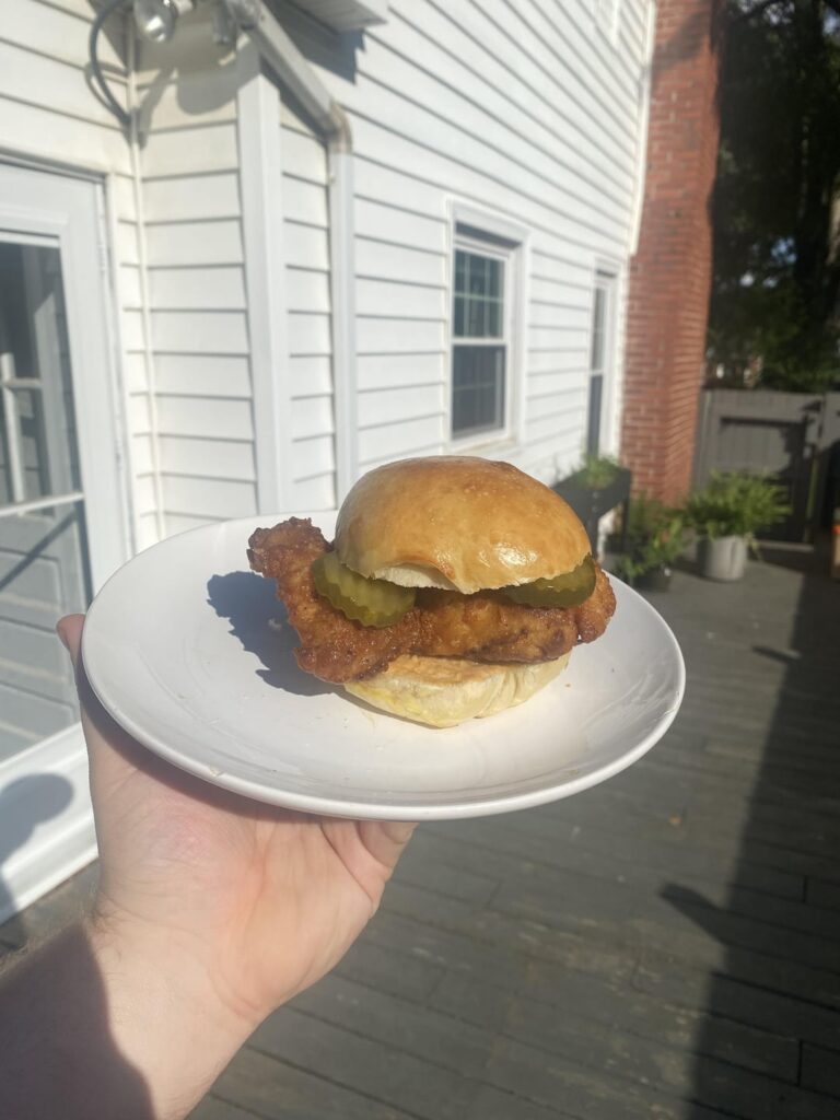 [homemade] Fried chicken sandwich on a brioche bun
