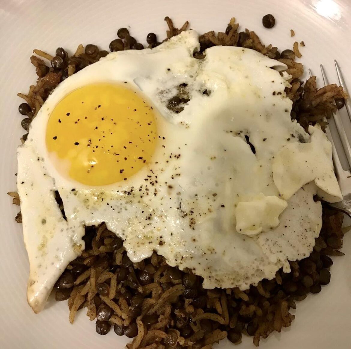Rice with Lentils + Egg on top
