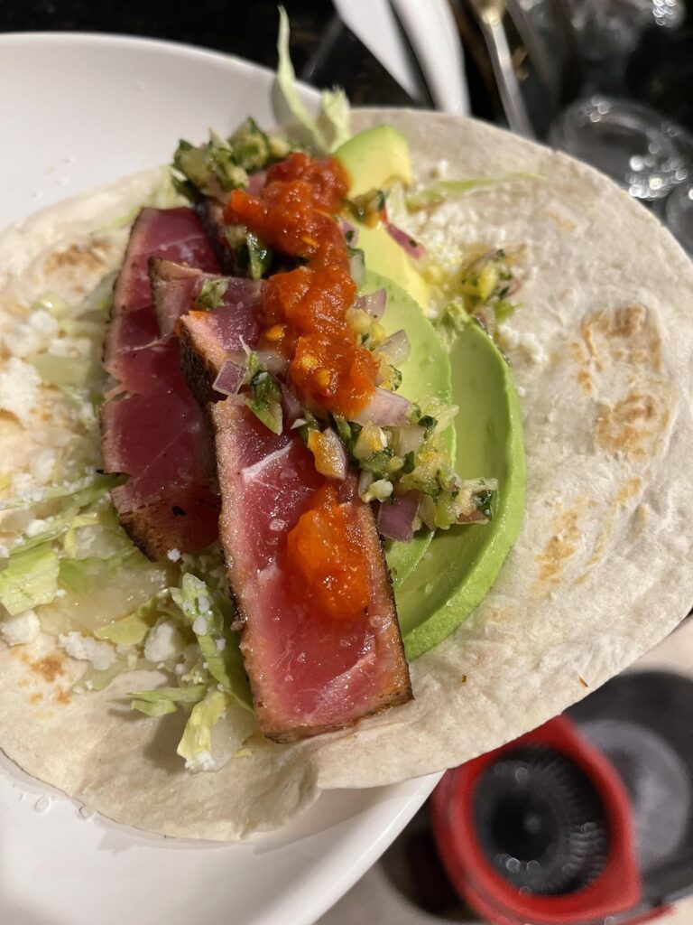 Seared Ahi Tuna taco with pineapple mango habanero salsa