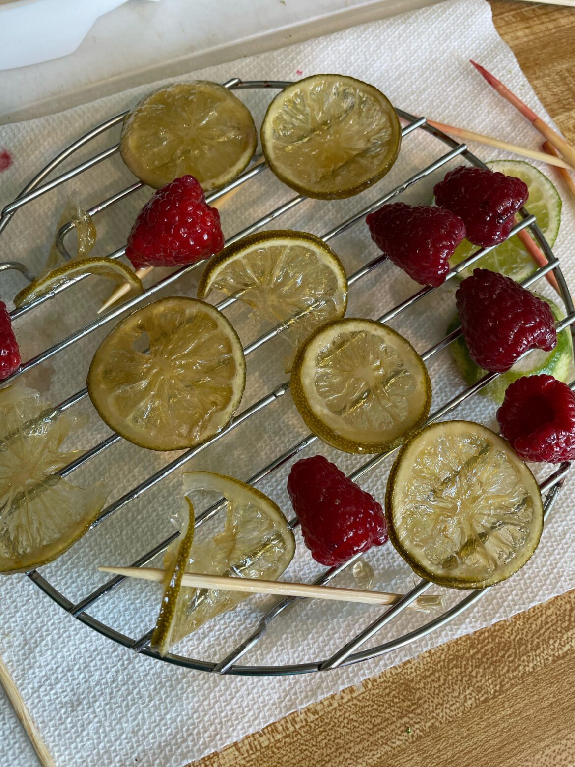 How can I keep my candied limes more green? I did blanch and ice them first.