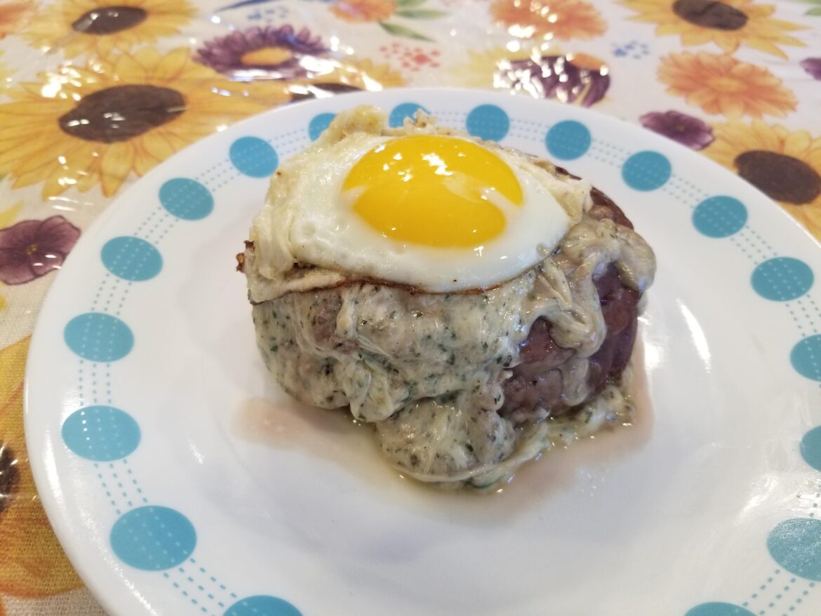 Flank steak stuffed with cheeses and herbs