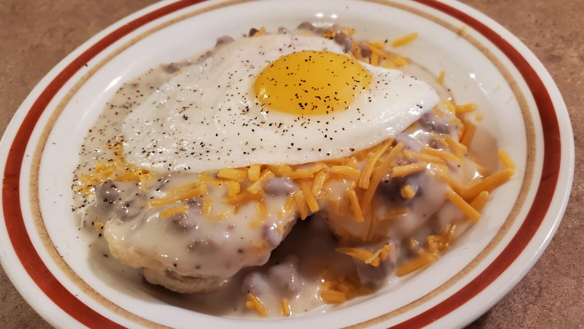 sunny side up on biscuits and gravy