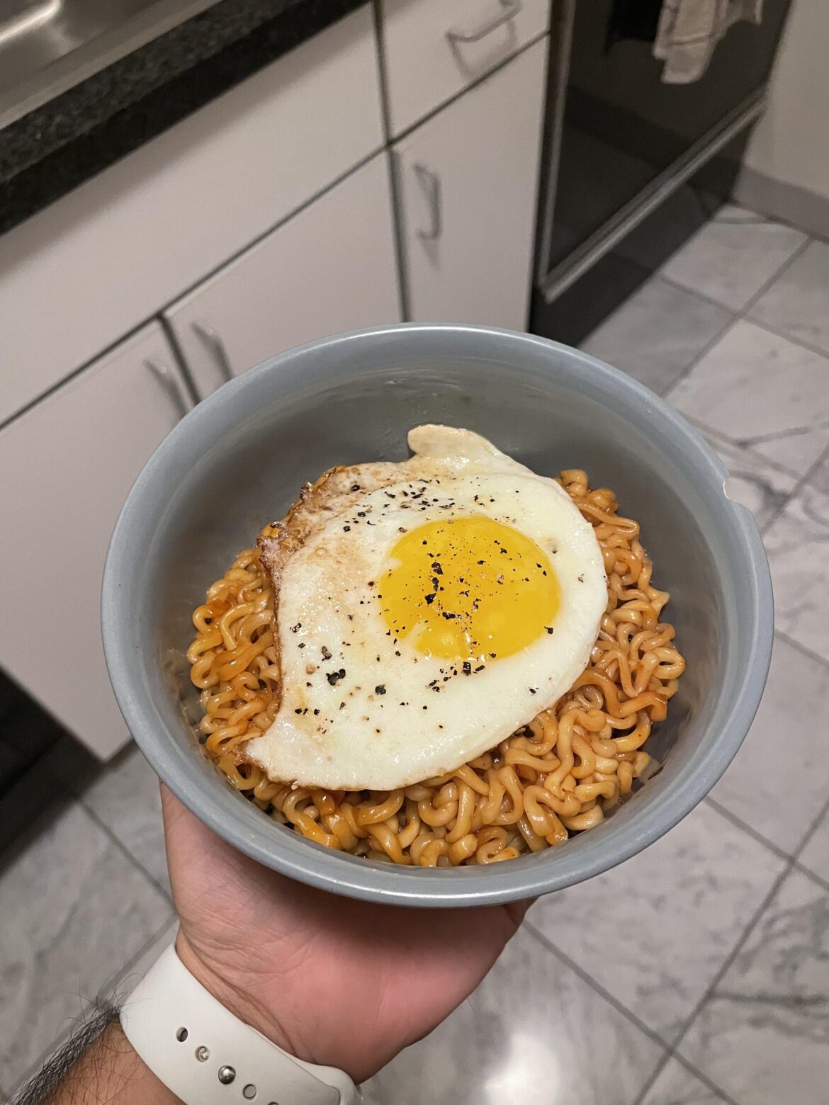 A classic combination - Samyang Buldak Ramen topped with a sunny side up egg.