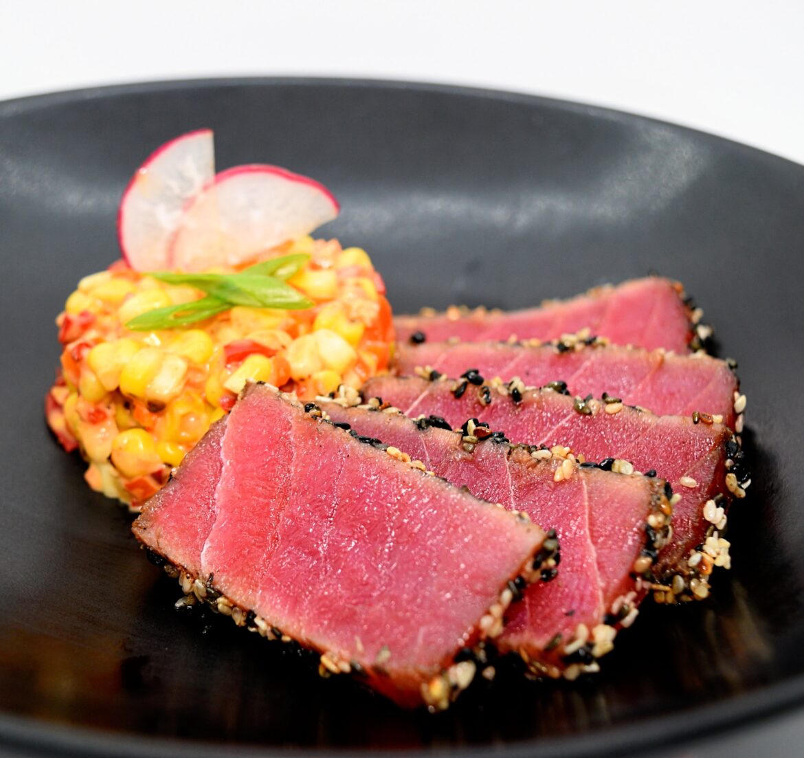 [homemade] Sesame Crusted Bluefin Tuna w/ a Summer Vegetable Corn Salad