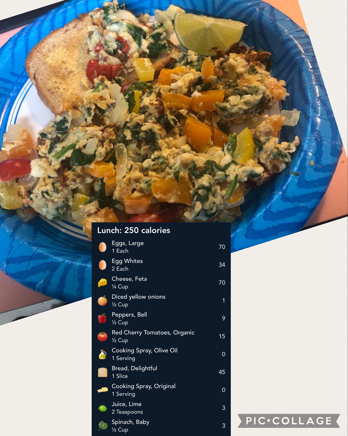 Brunch 1 scrambled egg & 2 egg whites, diced veggies & feta w/ 1