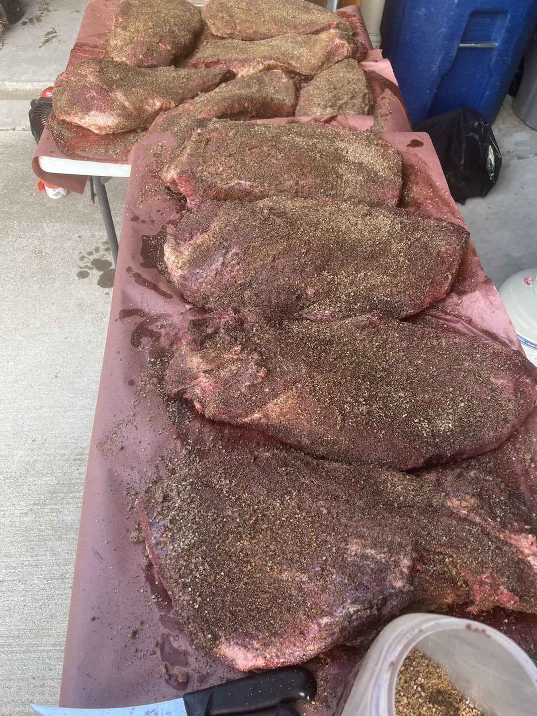 10 briskets, trimmed and cookin! Dining and Cooking