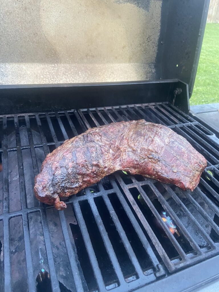 Tri Tip on Louisiana pellet grill: after smoke, sear and cut, and closeup