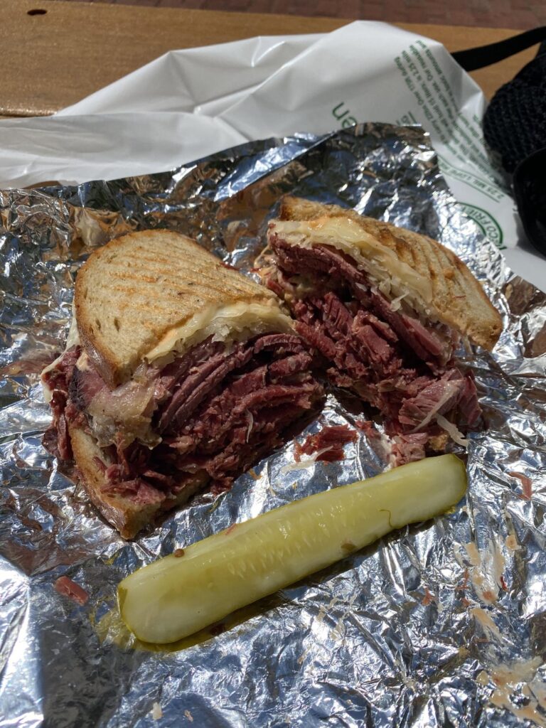 Freshly Sliced Corned Beef on Rye with a view