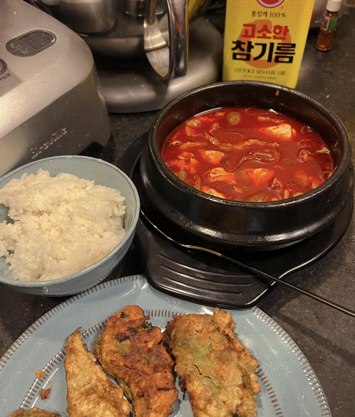 Soondubu Jjigae & Kkaennip-jeon from Maangchi