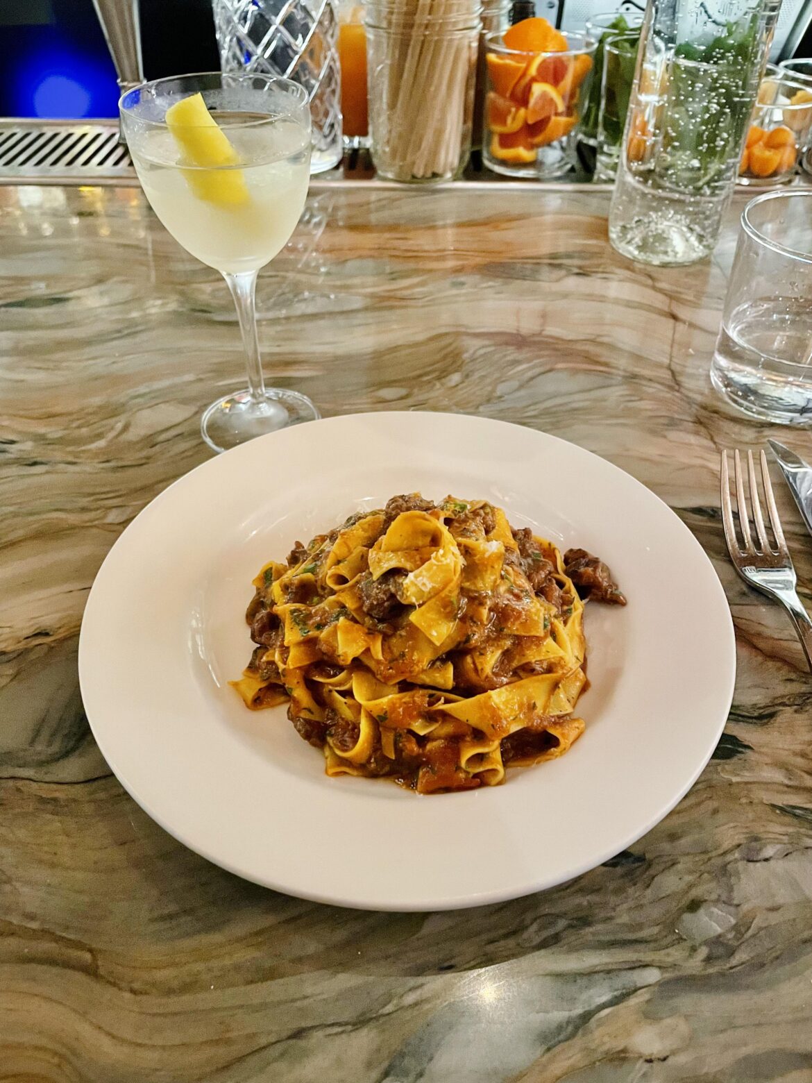 Tagliatelle Wild Boar Ragù and Mezcal Vesper from Hippo in HLP