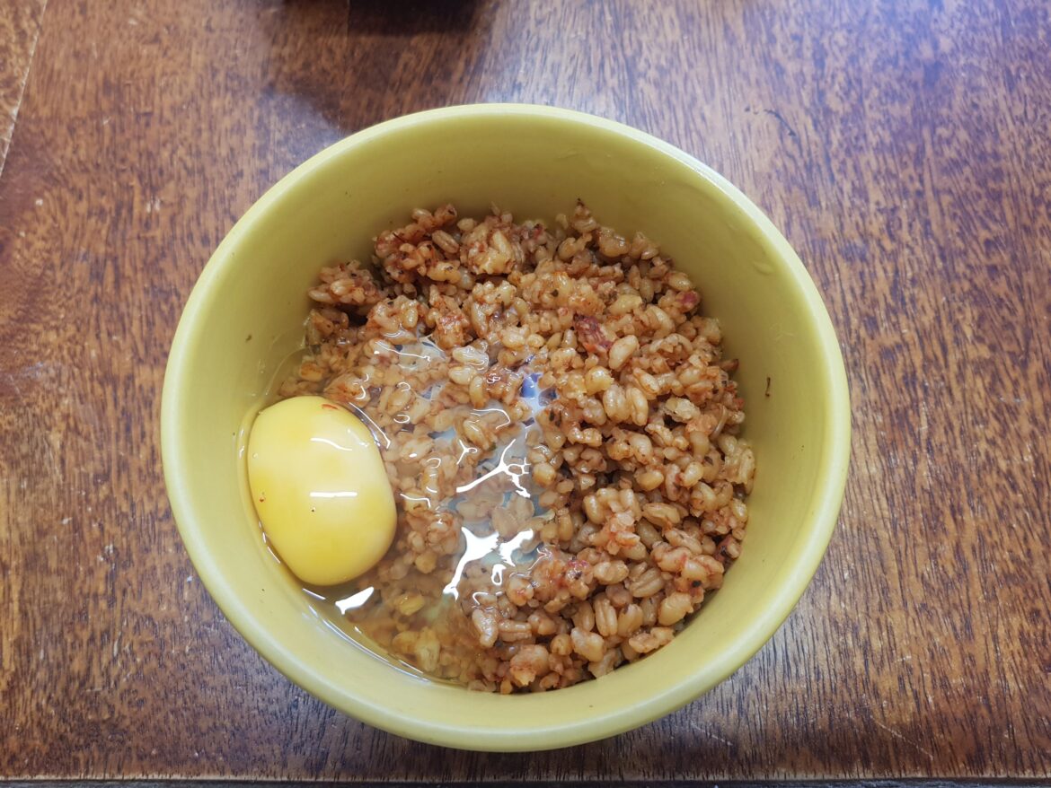 Trying something different. Like the Japanese rice with egg thing, but with grains.