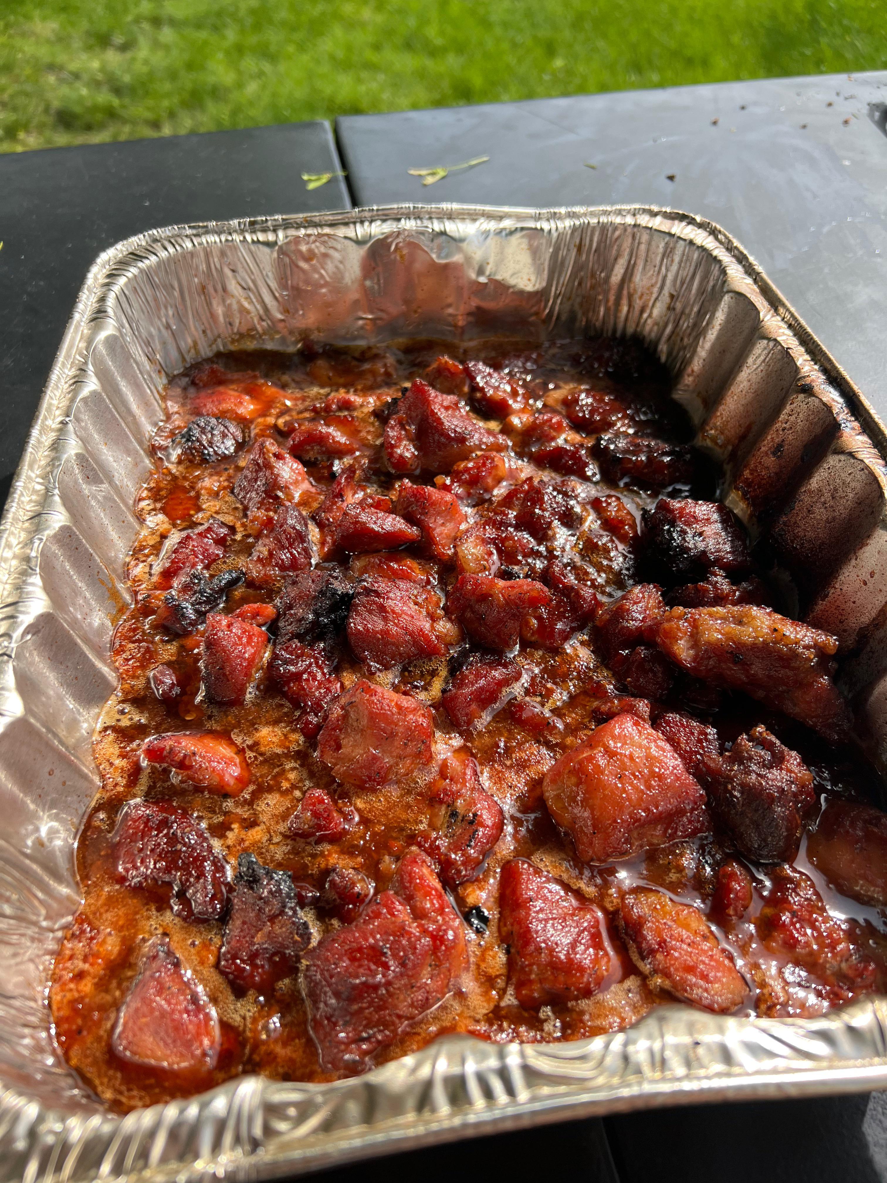 Almond smoked Pork shoulder burnt ends Dining and Cooking