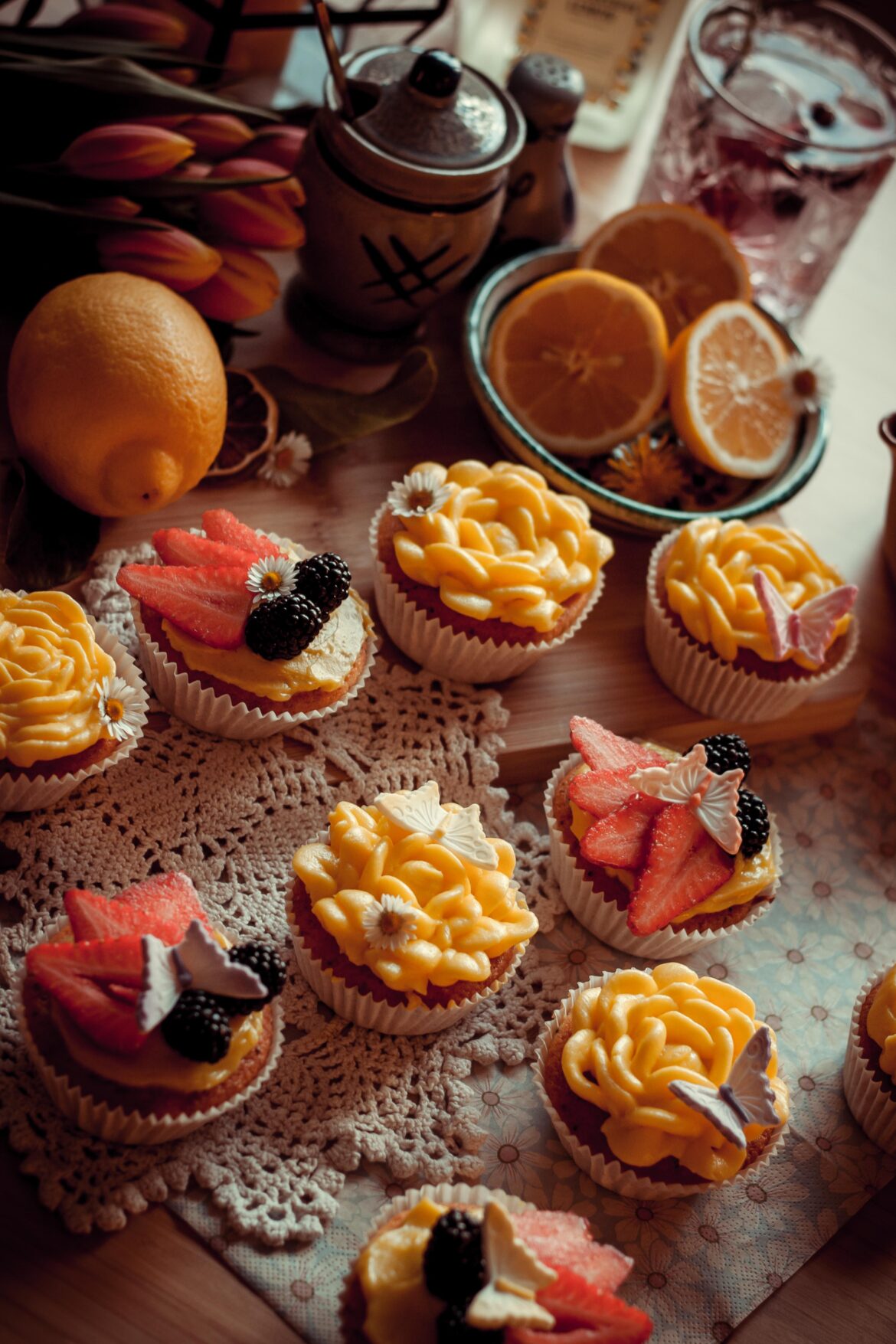 [oc] When your small wings are tired of flying rest with these delicious fairy lemon-poppy seed cupcakes and a cup of fresh harvested chamomile tea