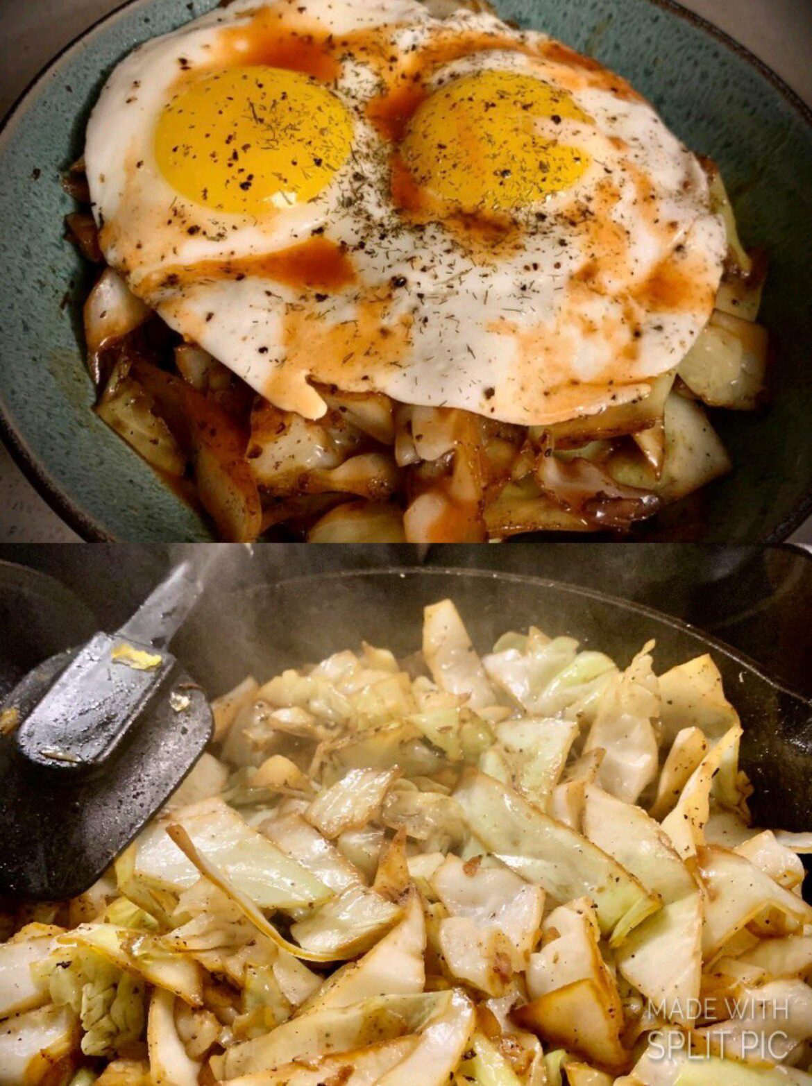 Gussied up some fried cabbage with a little sunshine. Fresh Dill and Texas Pete for good measure.