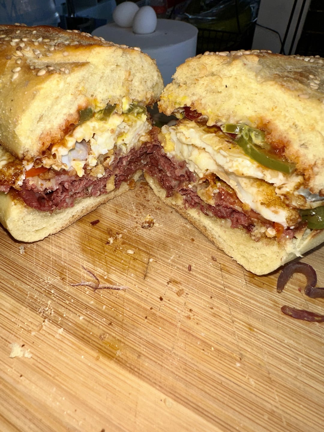 Pastrami egg and Swiss. Dining and Cooking