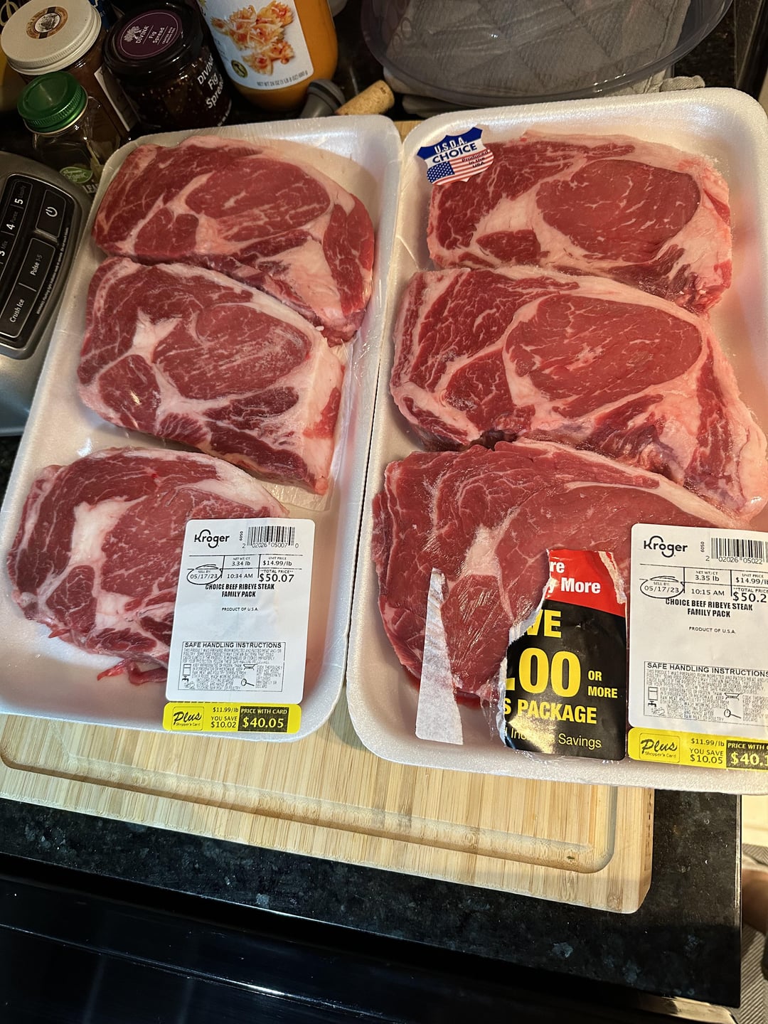 8.99/lb choice ribeyes at my local Kroger. Dining and Cooking